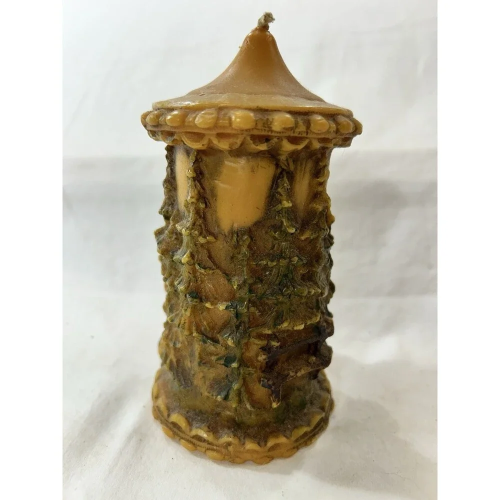 Vintage Johann Gunter JWG German Hand Carved Wax Candle - Trees, Folk Art Forest
